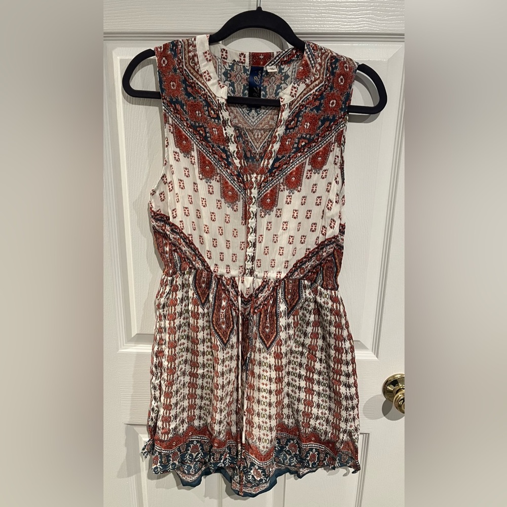 Francesca’s Blue Rain Mixed Print Bohemian Dress